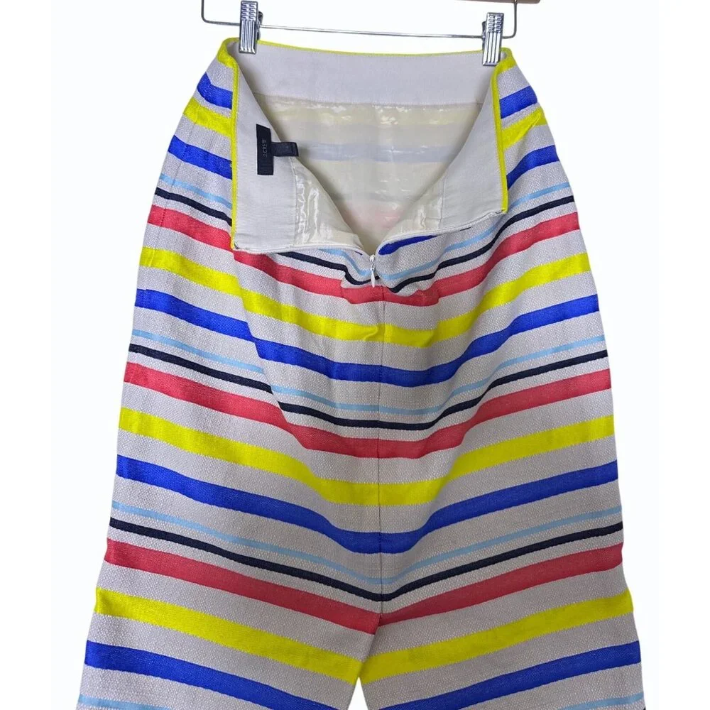 J‎ Crew Striped Cotton Pencil Skirt With Fringe Hem Size 4 Preppy Primary Colors